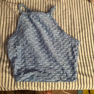 Blue Smocked Crop Tank Top